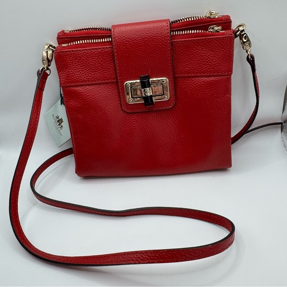 Rowallan Handbags - Rowallan Red Pebbled Leather Shoulder Bag, Cross Body Purse, Double Zipper NWT